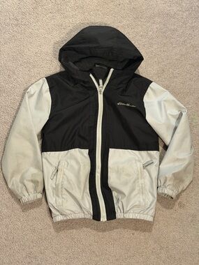 Eddie Bauer Hooded Fleece Lined Windbreaker Jacket - XS (5/6) - Black/Lt Gray